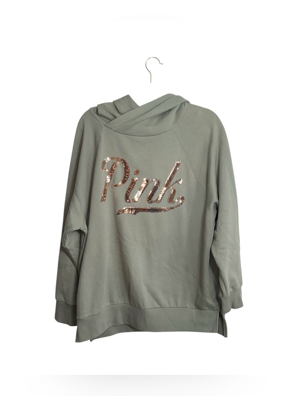 Victoria’s Secret PINK Gold Sequin Logo Oversized Sweatshirt Light Green Medium